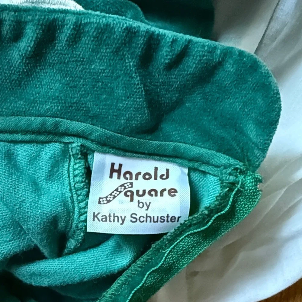 Vintage Harold Square by Kathy Schuster Green Velvet Eyelet Pinafore Dress 4T
